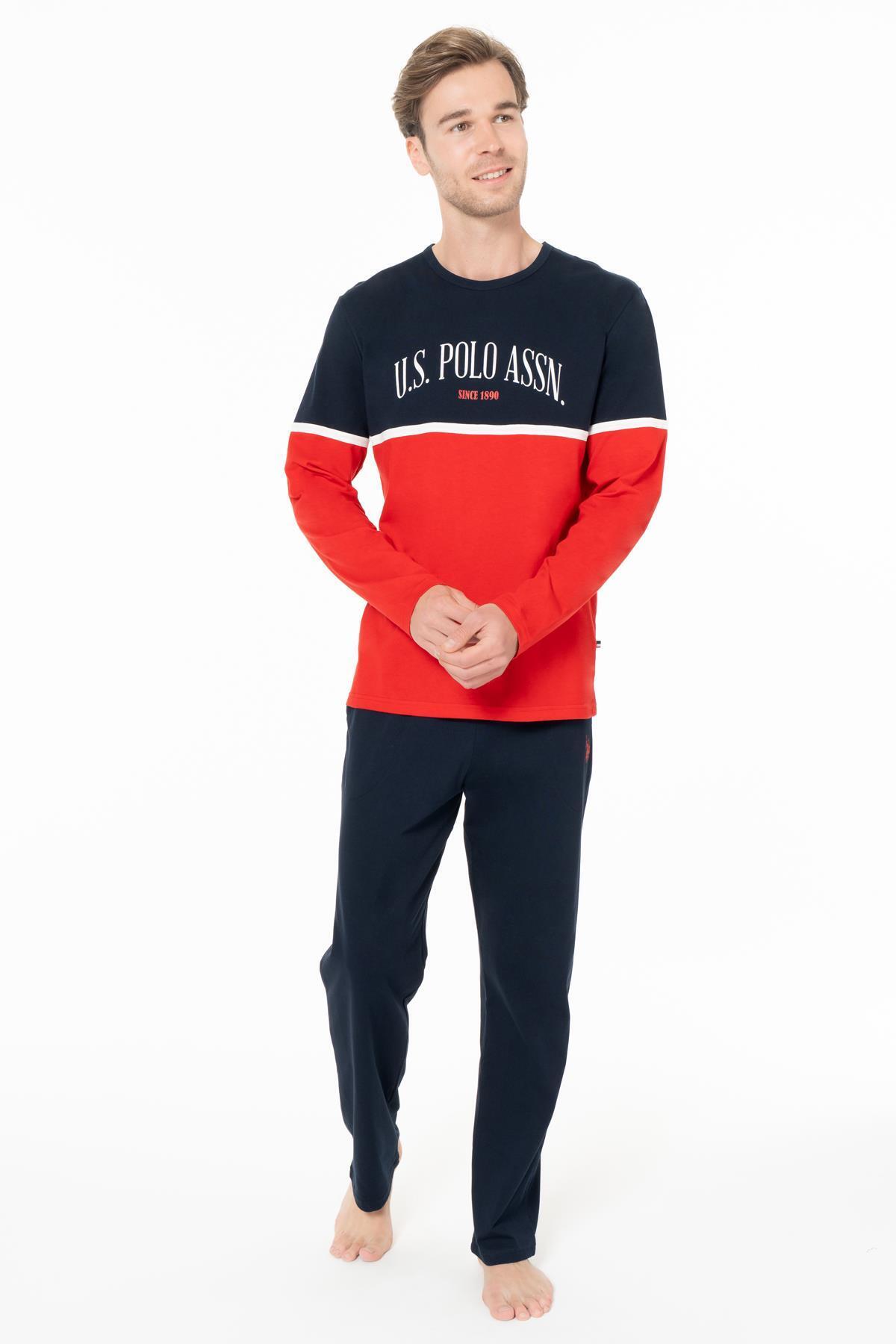 یو اس پولو ست لباس راحتی مردانه نخی طرح‌دار - قرمز - سایز XL