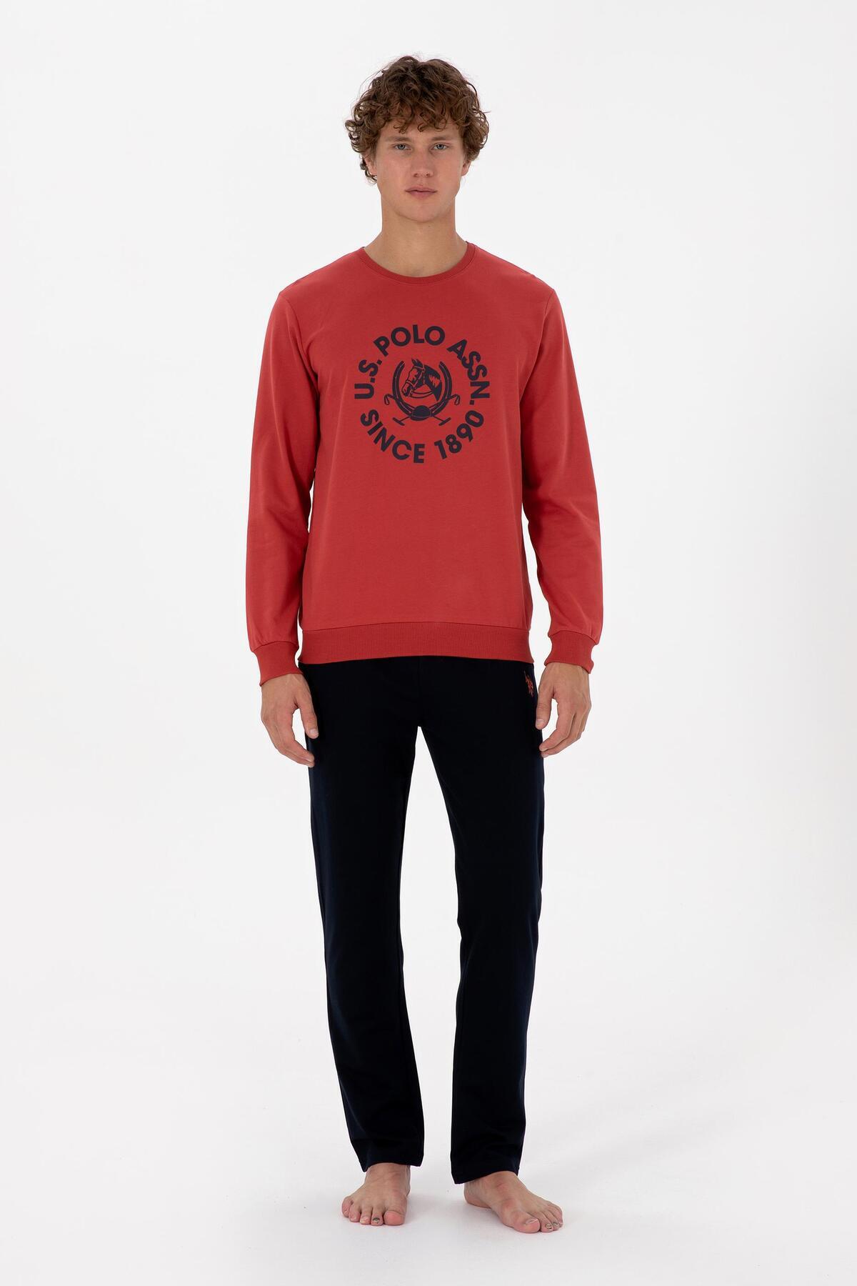 یو اس پولو ست لباس خواب مردانه یقه گرد آستین بلند S26940 پارچه راحت-سفالی-L