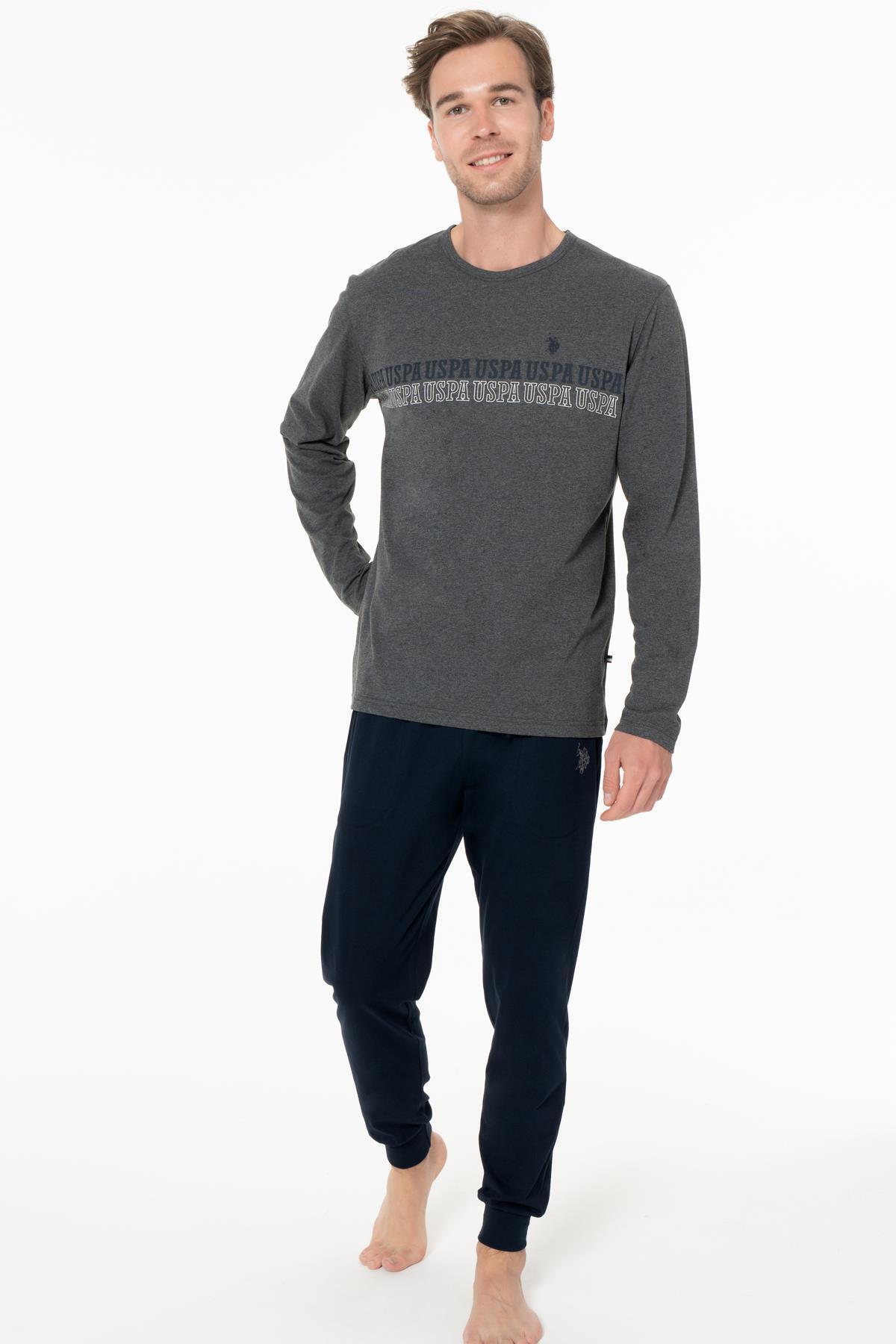 یو اس پولو ست لباس راحتی مردانه نخی اسلیم فیت (بالا و پایین) - آنتراسیت - سایز بزرگ