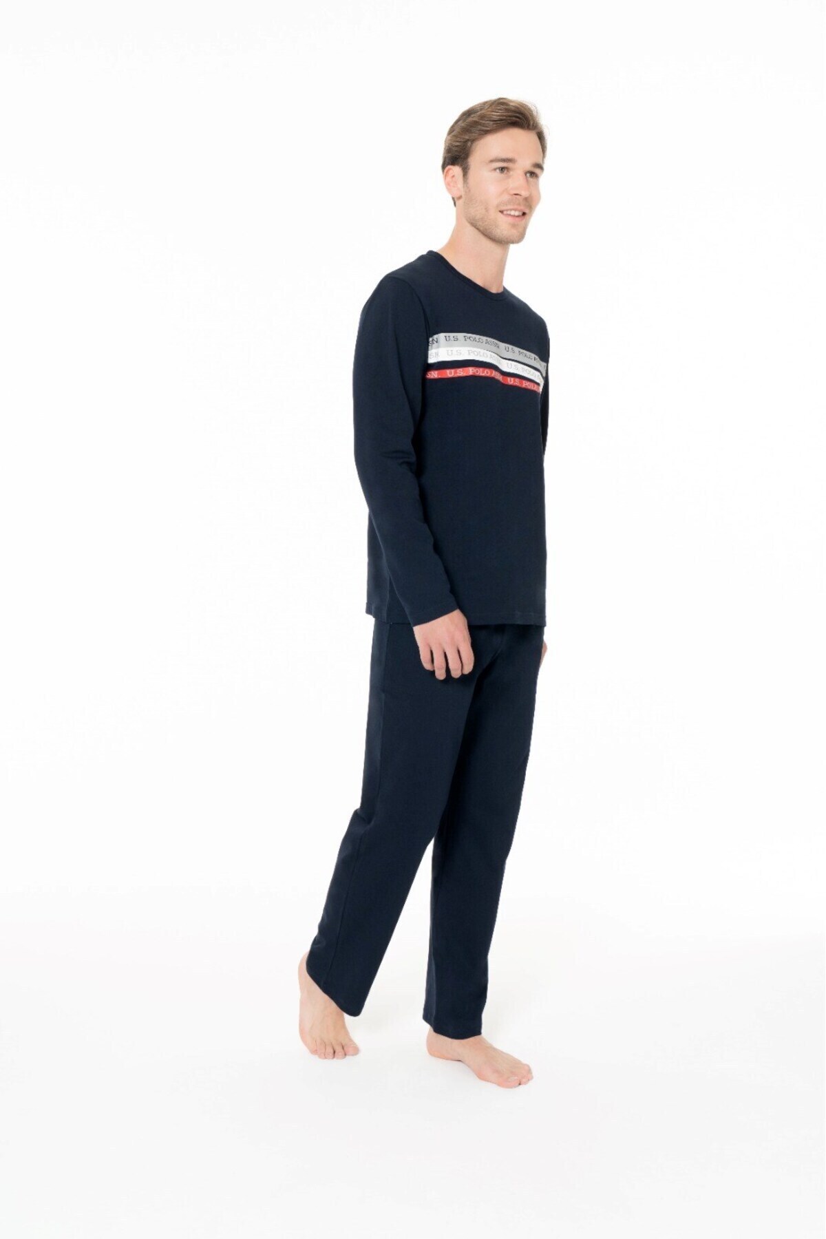 یو اس پولو ست لباس خواب مردانه آستین بلند زمستانی 18947-NAVY-2XL