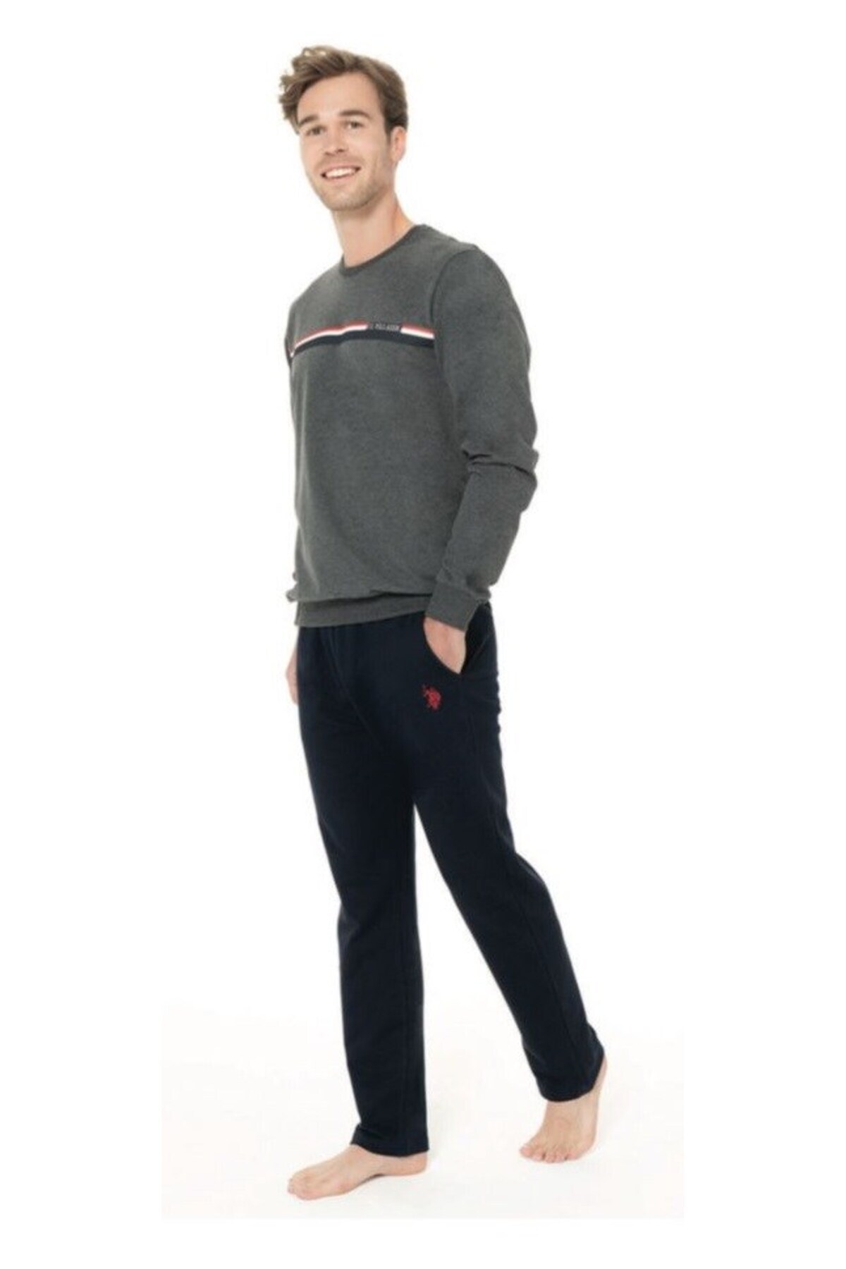 یو اس پولو ست لباس خواب آستین بلند زمستانی مردانه 18925-ANTHRACITE-XL