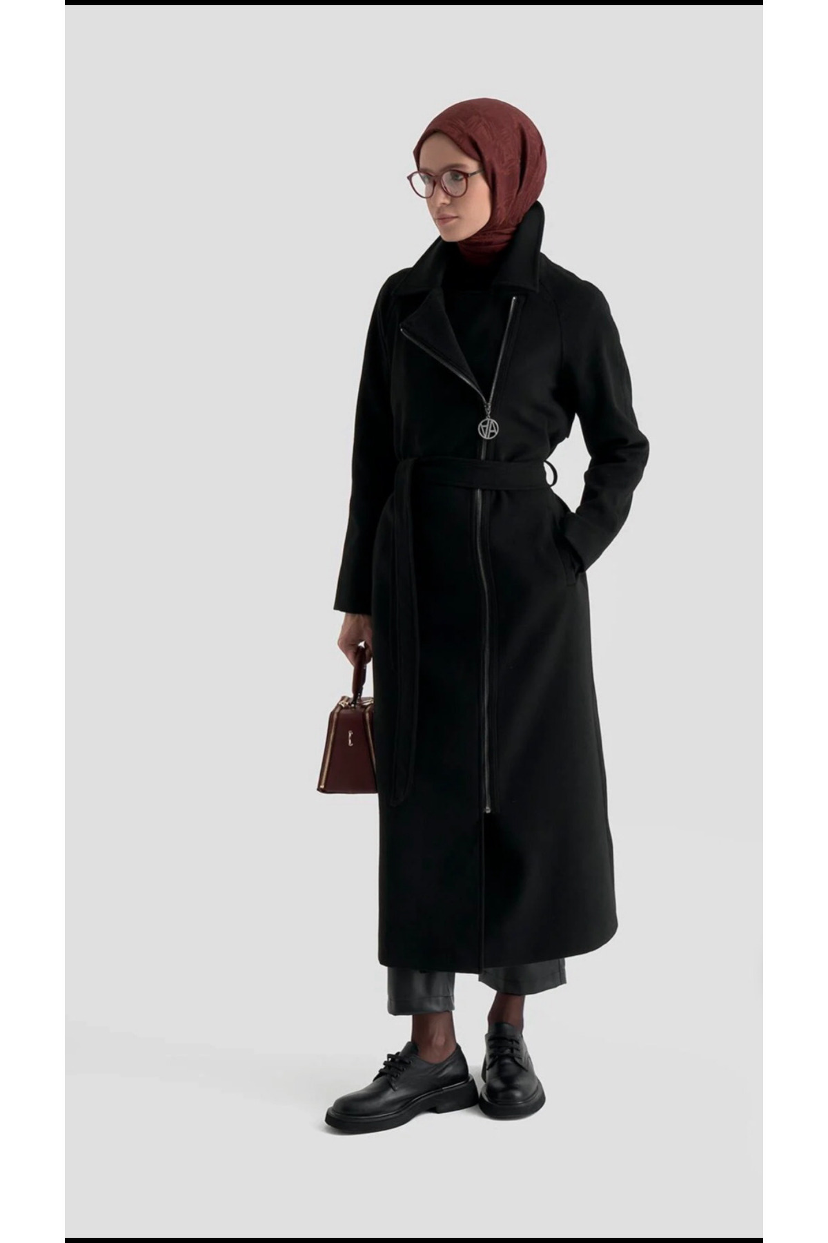 Armine TREND Yeni Sezon Kruvaze Yaka Fermuarlı Kaşe Kaban görsel 3