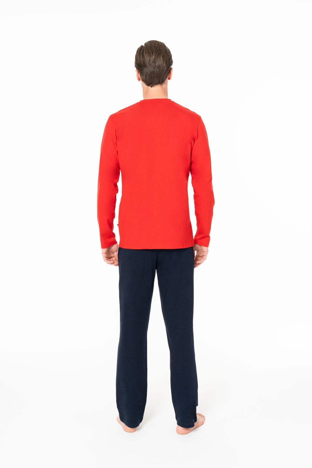 یو اس پولو ست لباس خواب مردانه سایز بزرگ آستین بلند یقه سه دکمه یو اس پولو Assn. 18959B - K