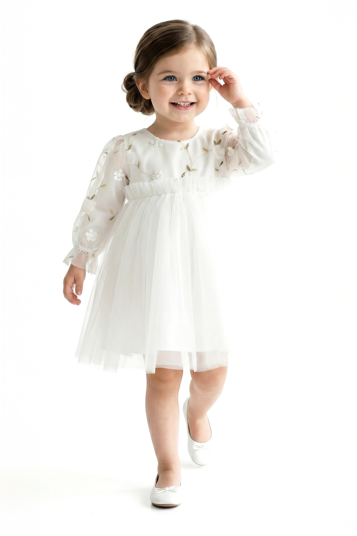 Baby Animals Kız Bebek Elbise Kız Çocuk Elbise Çiçekli Doğum Günü Parti Düğün Özel Gün Uzun Kol Tüllü Tütü Astarl fotoğrafı 6 (önizleme)