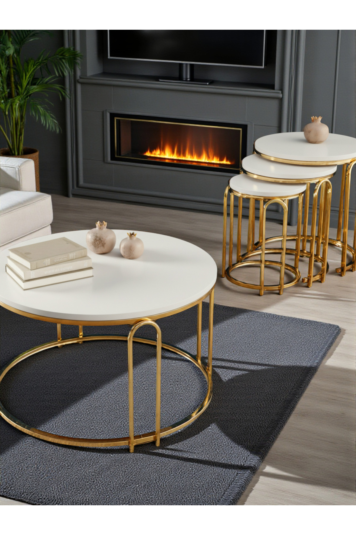 Zigon Sehpa Ve Orta Sehpa Set Lenka Beyaz Ahşap Gold Ayaklı Zigon-orta-sedaş