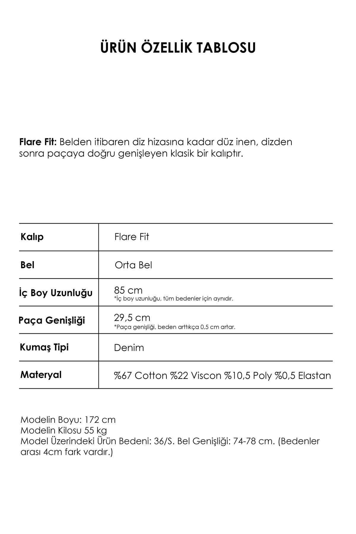 it's basic  Kadın T.Kot Rengi 2w5-8 SLN05 Mide Rise Flare Fit Süper Esnek Kumaş İç Boy 83cm Denim Jean - Görsel 5