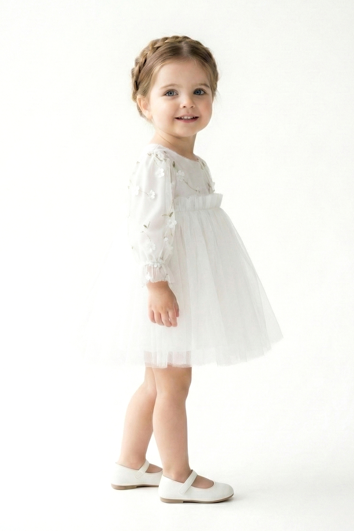 Baby Animals Kız Bebek Elbise Kız Çocuk Elbise Çiçekli Doğum Günü Parti Düğün Özel Gün Uzun Kol Tüllü Tütü Astarl fotoğrafı 7 (önizleme)