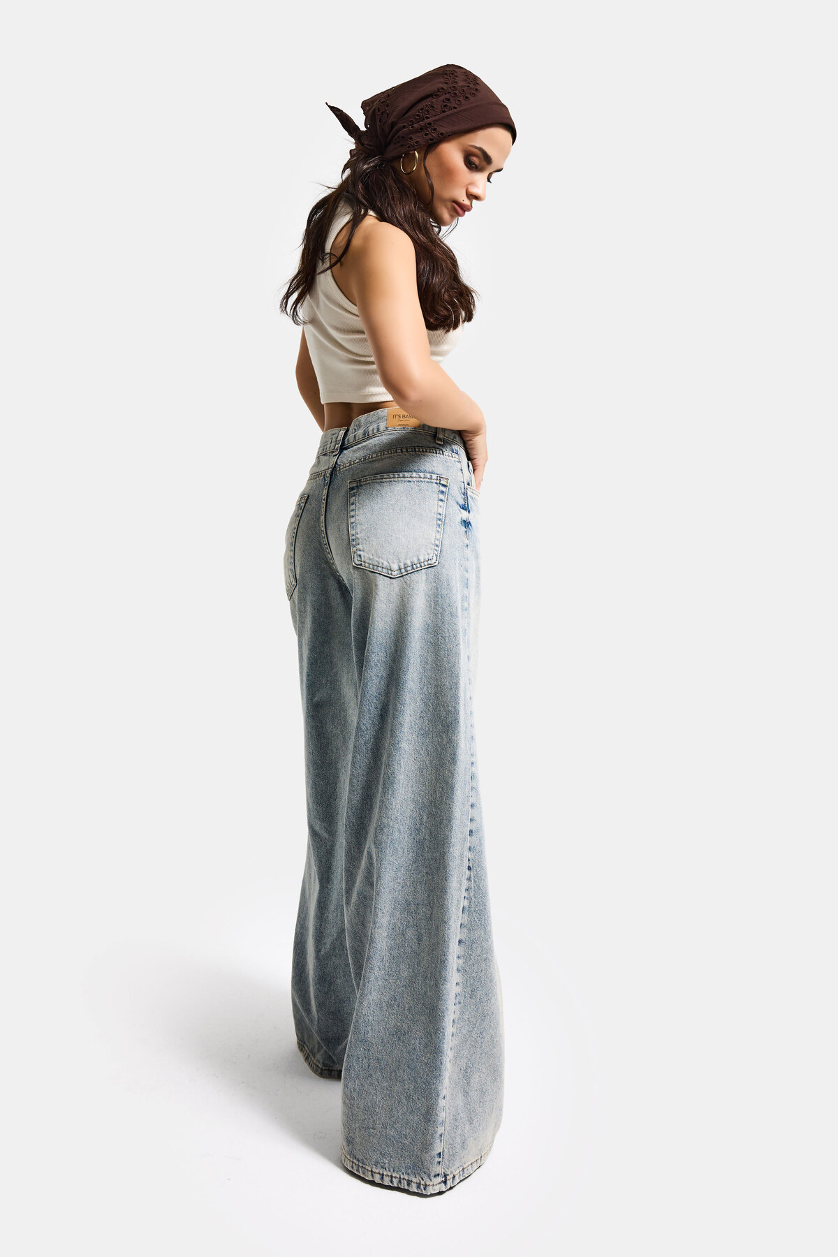 it's basic  Kadın T.Kot Rengi Hera 4s6-67 Palazzo Fit %100 Koton Orta Bel Denim Jean - Görsel 7