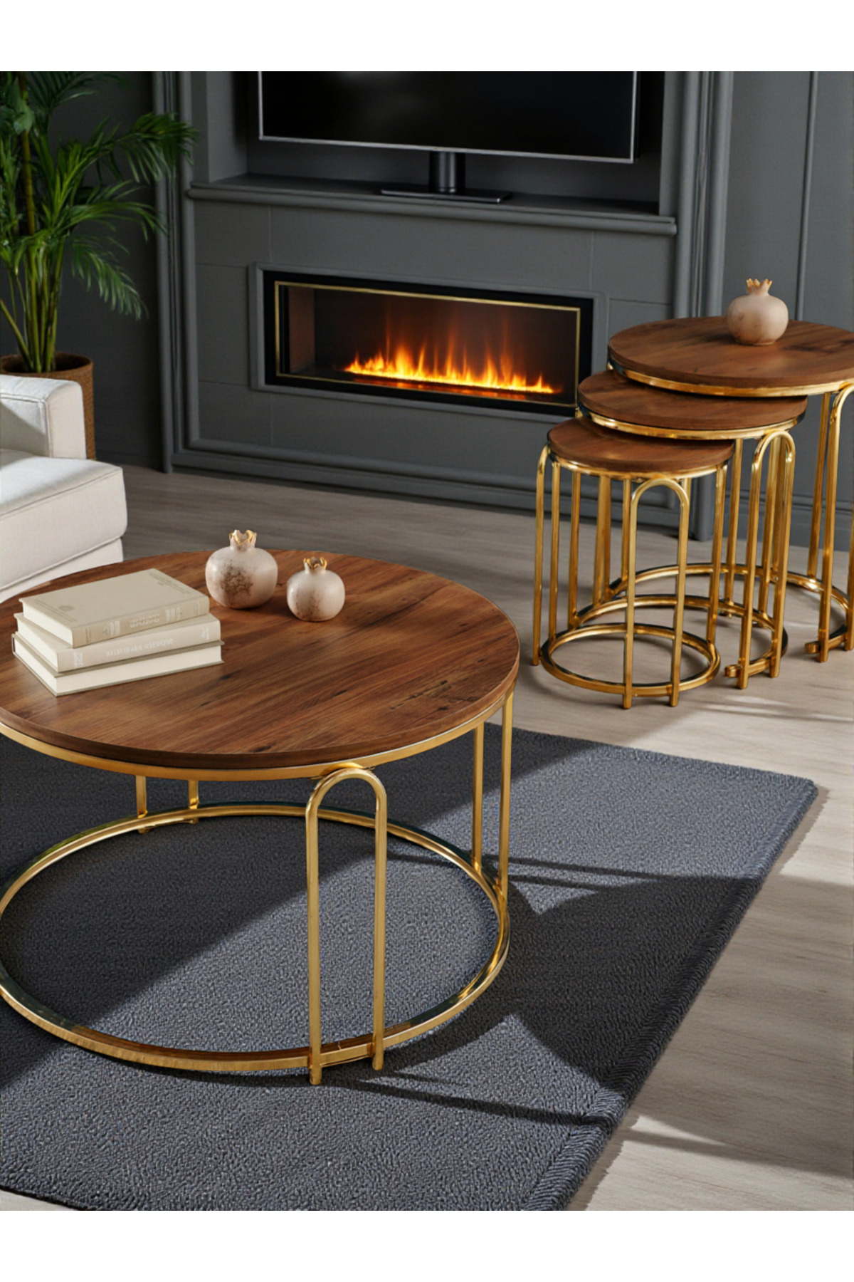 Zigon Sehpa Ve Orta Sehpa Set Lenka Koyu Ceviz Suntalam Gold Ayaklı Zigon-orta-sedaş