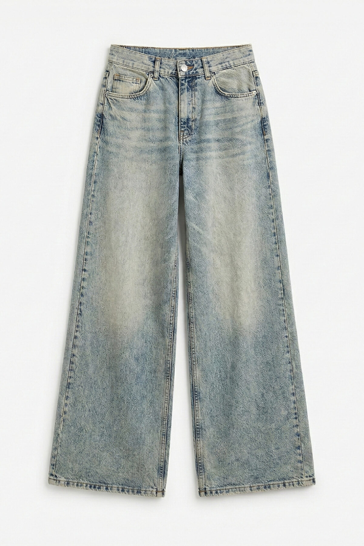 it's basic  Kadın T.Kot Rengi Hera 4s6-67 Palazzo Fit %100 Koton Orta Bel Denim Jean - Görsel 3