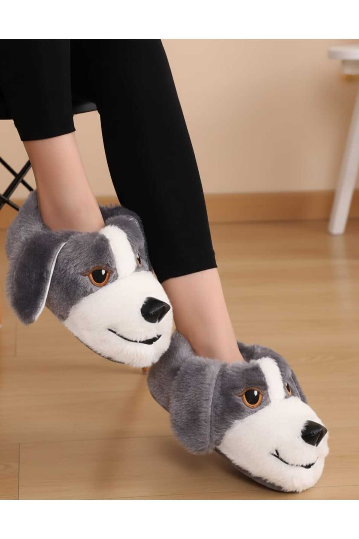 Esra KÖPEKLİ KIŞLIK KADIN ERKEK PANDUF EV AYAKKABISI görsel 2