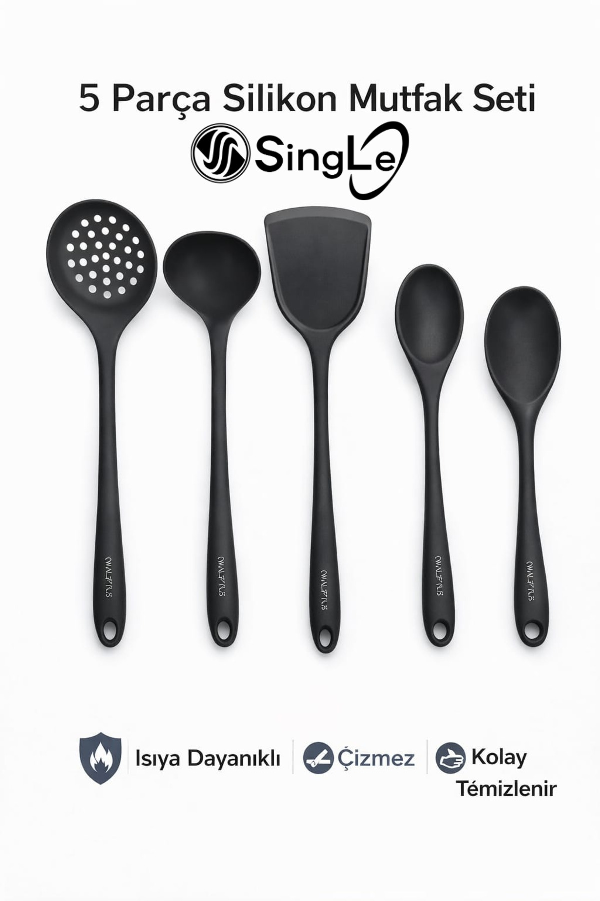 5-Piece Hard-Tipped Heat Resistant Spatula-Colander-Rice-Ladle-Deep Spoon Set