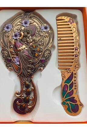 GALATA GIFT Ayna Tarak Seti, , Metal, Çeyizlik, Hediyelik Set, Mineli, Canlı ...