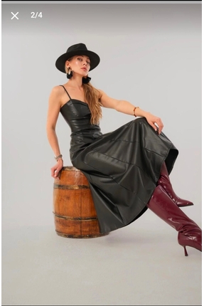 Mother hand Deri Uzun Elbise