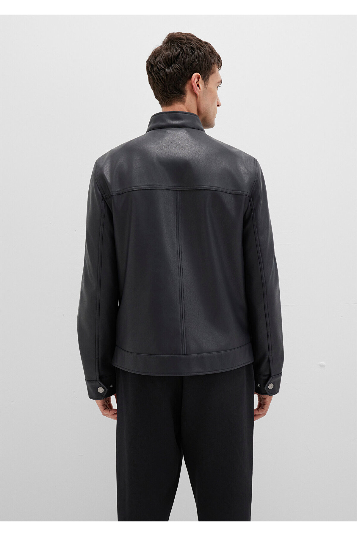 Mavi Dik Yaka Siyah Suni Deri Ceket Slim Fit / Dar Kesim 0110634-71379 görsel 4