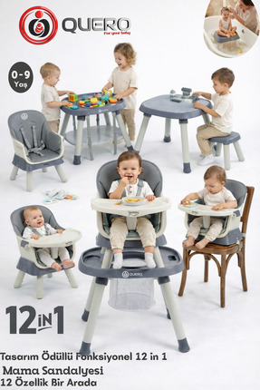 Quero Yummy 12in1 Mama Sandalyesi 12 Özellik Portatif Çalışma, Oyun Masalı Ço...