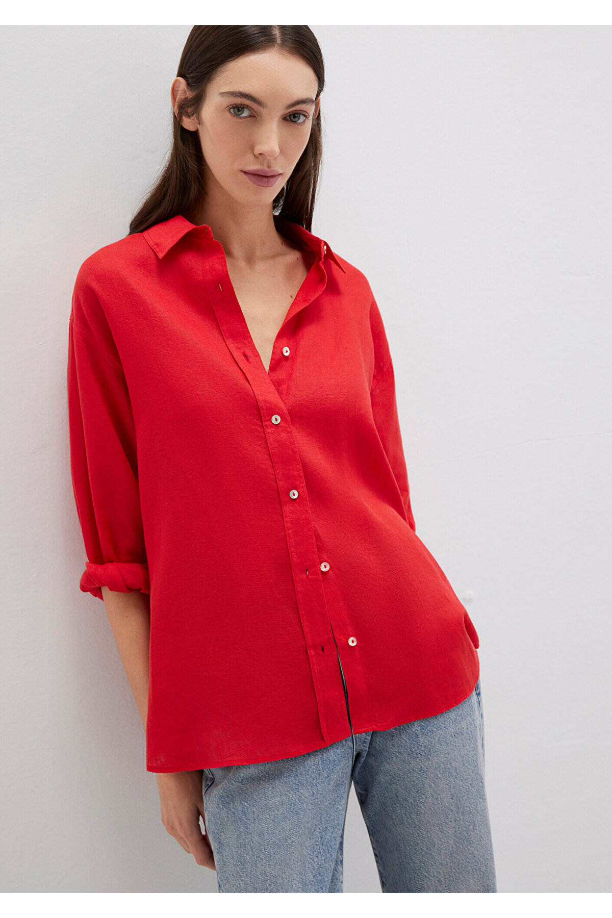 Red Linen Shirt Loose Fit / Loose Fit1210747-80791