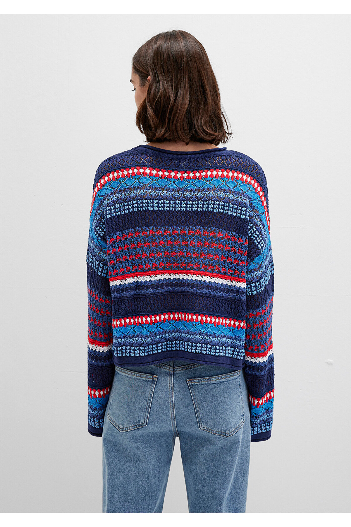 Mavi  Jakarlı Lacivert Kazak Loose Fit / Bol Rahat Kesim 1710329-70491 - Görsel 5