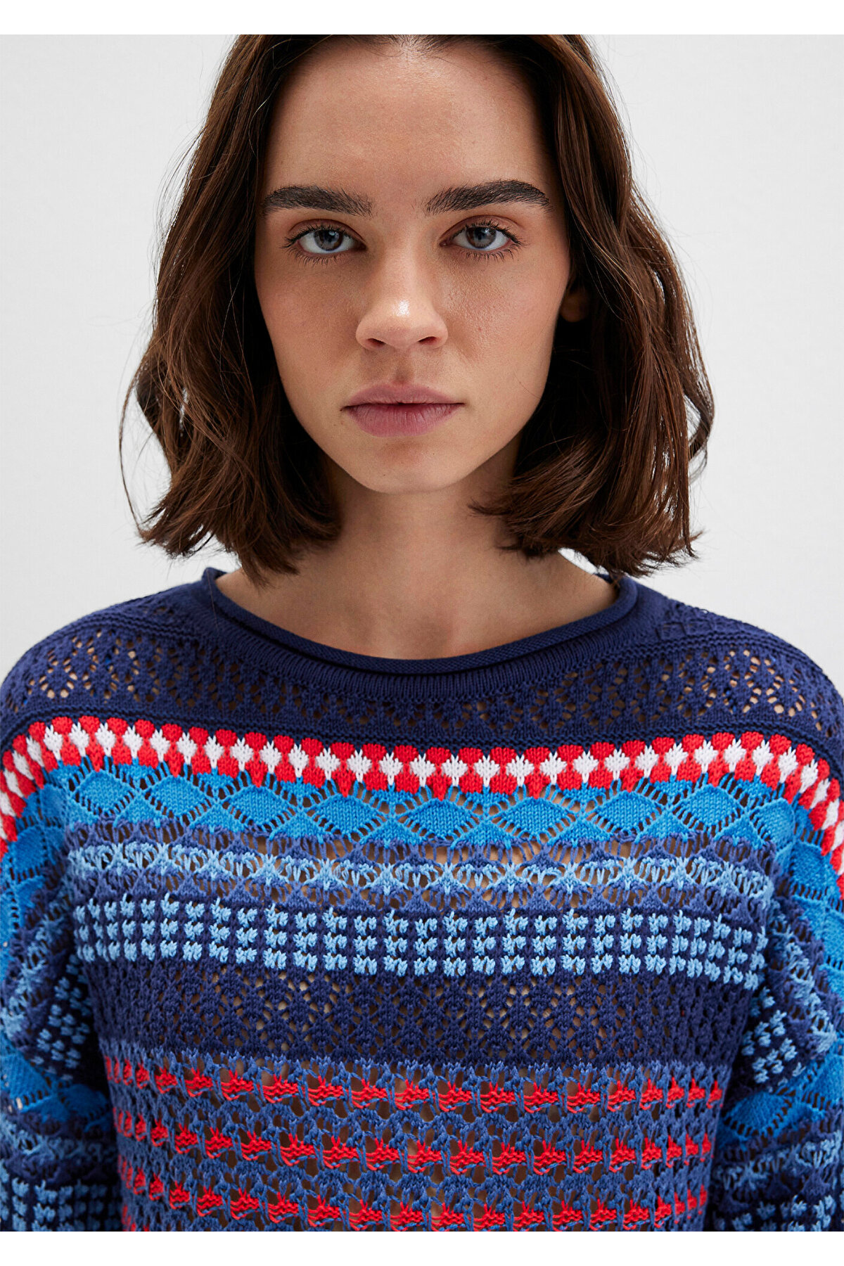 Mavi  Jakarlı Lacivert Kazak Loose Fit / Bol Rahat Kesim 1710329-70491 - Görsel 6