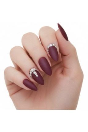EDA LUXURY BEAUTY 24'lü Koyu Kırmızı Bordo Mat Takma Tırnak Lüks 3d Kristal T...