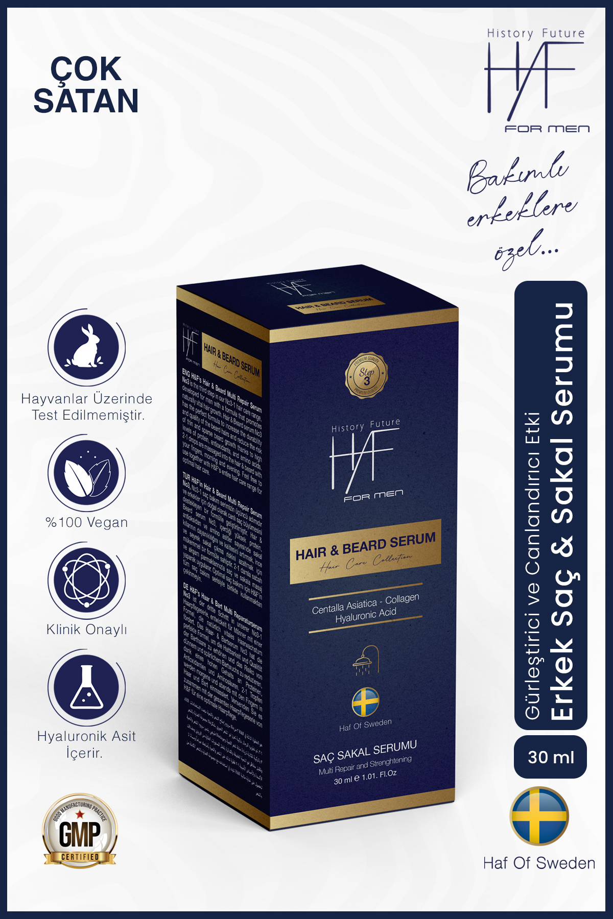 Saç Sakal Serumu Seyrek Ve Boş Bölge Doldurucu Gürleştirici Güçlendirici Besleyici 30 ml — HAF - HAİRBEARD SERUM — تصویر 8 از 9