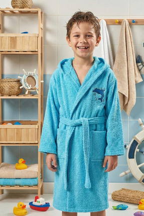 Hera Kapüşonlu Pamuklu Genç Çocuk Bornoz - 13-18 Yaş Unisex Erkek-Kız | Turku...