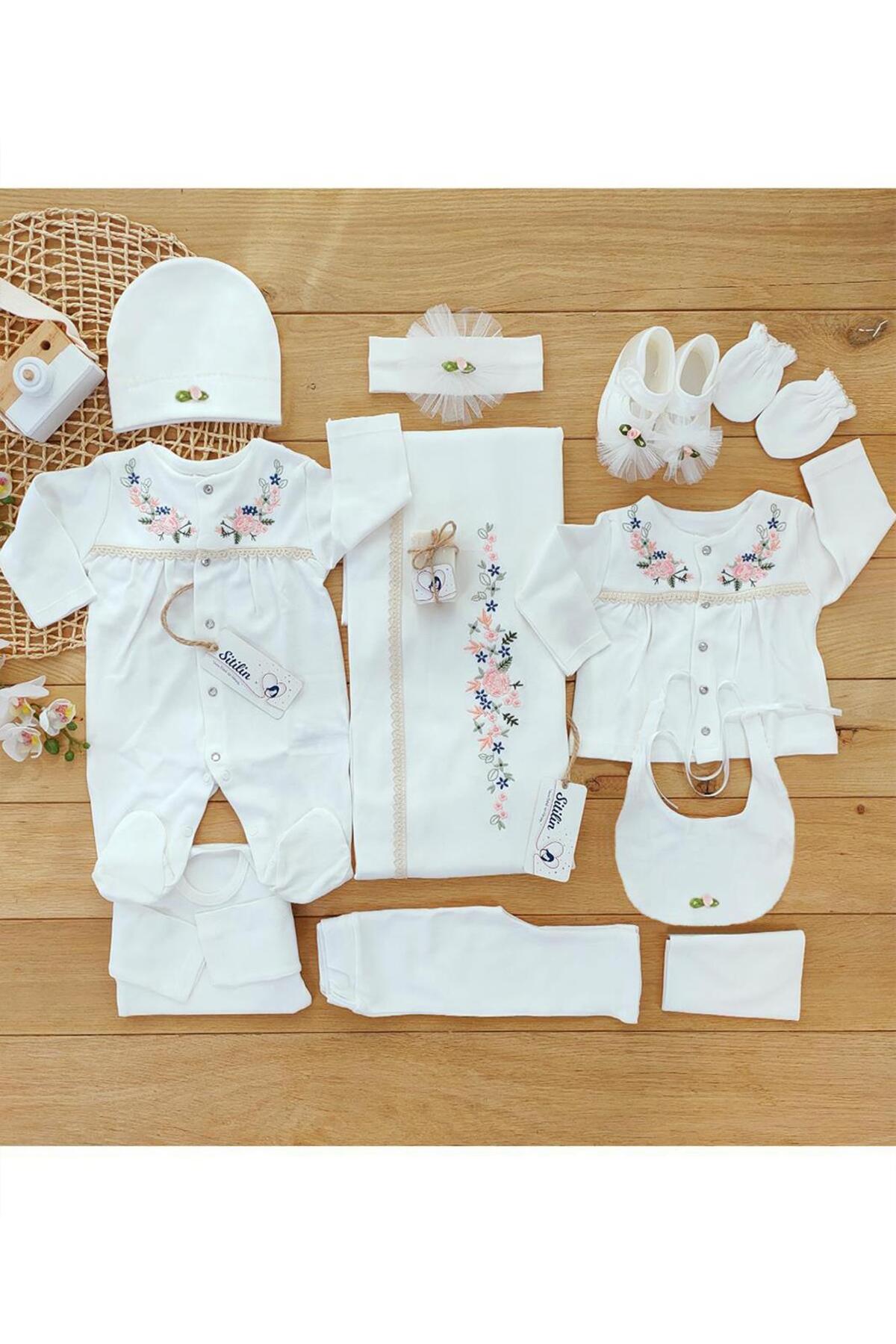 Sitilin Kız Bebek Pembe 10'lu hastane çıkışı Natural İşlemeli Set STL4663 fotoğrafı 2 (önizleme)