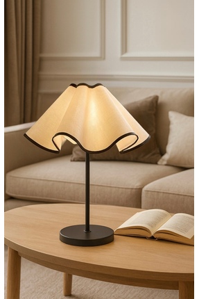 burenze Modern Signora Fico Krem Kumaş Şapkalı Siyah Abajur