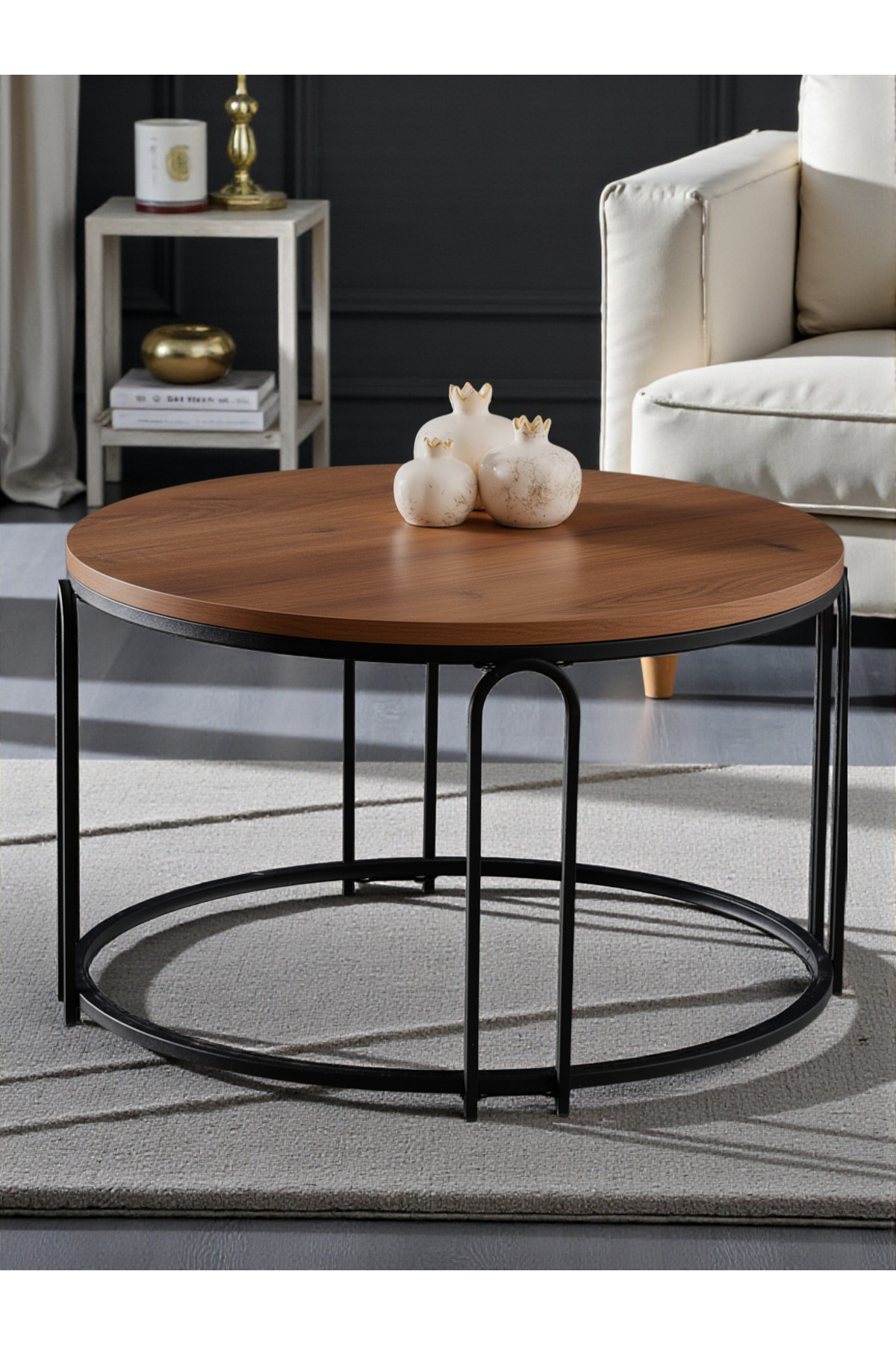 Lenka Koyu Ceviz Ahşap Orta Sehpa Yuvarlak Siyah Metal - sedaş-lenka-orta-siyah