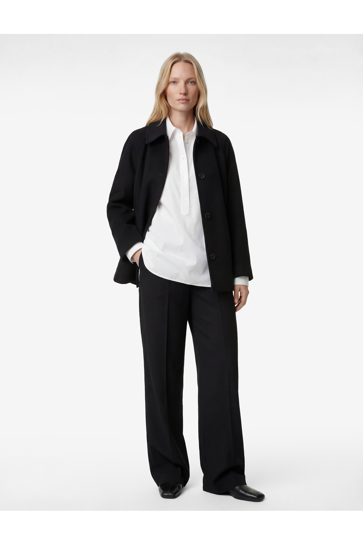 Koton  Düğmeli Uzun Reglan Kollu Kaşe Kaban - Görsel 2