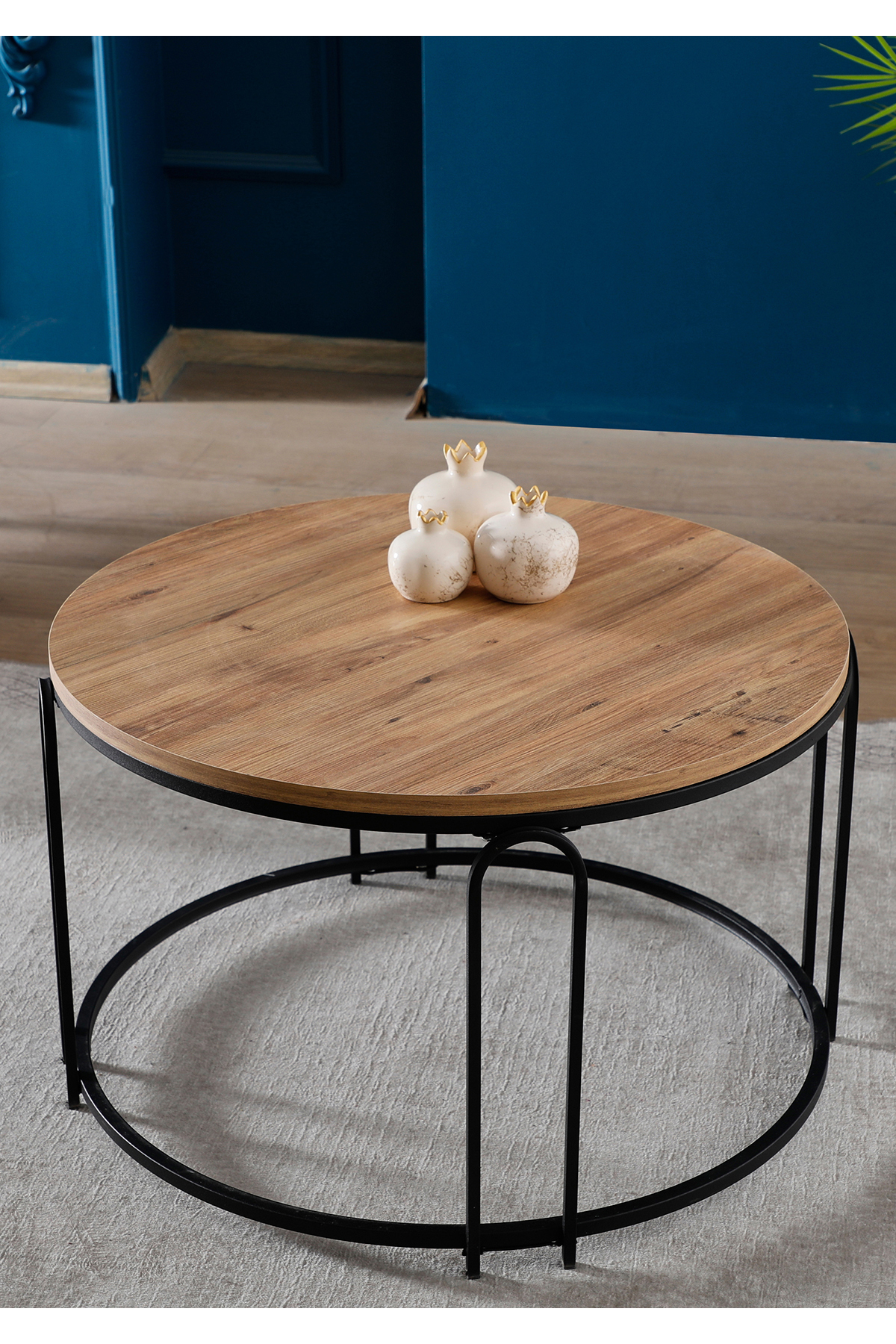 Lenka Açık Ceviz Ahşap Orta Sehpa Yuvarlak Siyah Metal - sedaş-lenka-orta-siyah