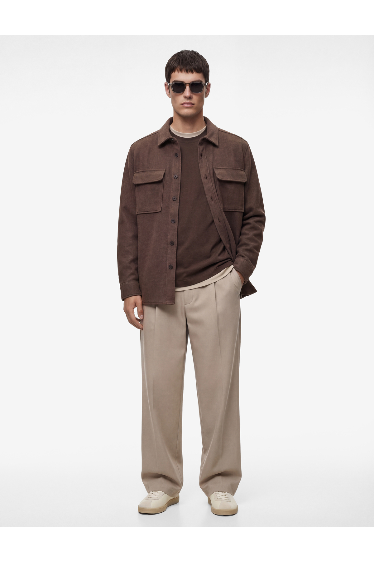 کوتون پیراهن کشمیر آستین بلند جیب‌دار یقه کلاسیک معمولی