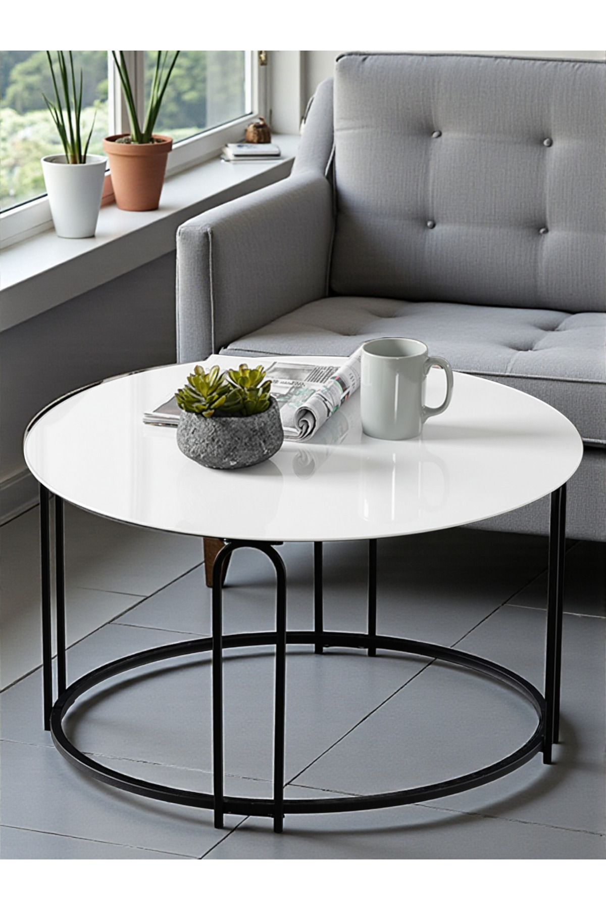 Lenka TEMPERLİ CAM Orta Sehpa Yuvarlak Siyah Metal - sedaş-lenka-orta-siyah