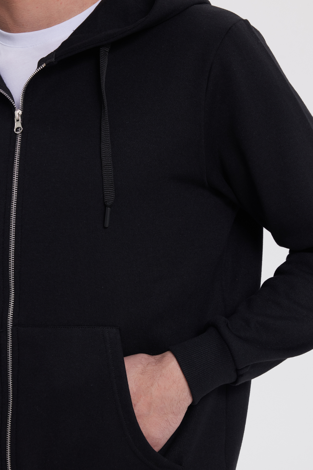 Tudors Unisex Relax Fit Rahat Kesim Pamuklu İçi Polarlı Çift Cepli Tam Fermuarlı Siyah Kapüşonlu Sweatshirt görsel 3