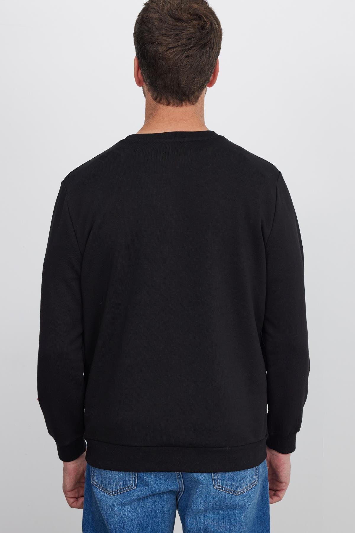 Unisex Relax Fit Rahat Kesim %100 Pamuk 3 İplik Basic Siyah Bisiklet Yaka Sweatshirt 7