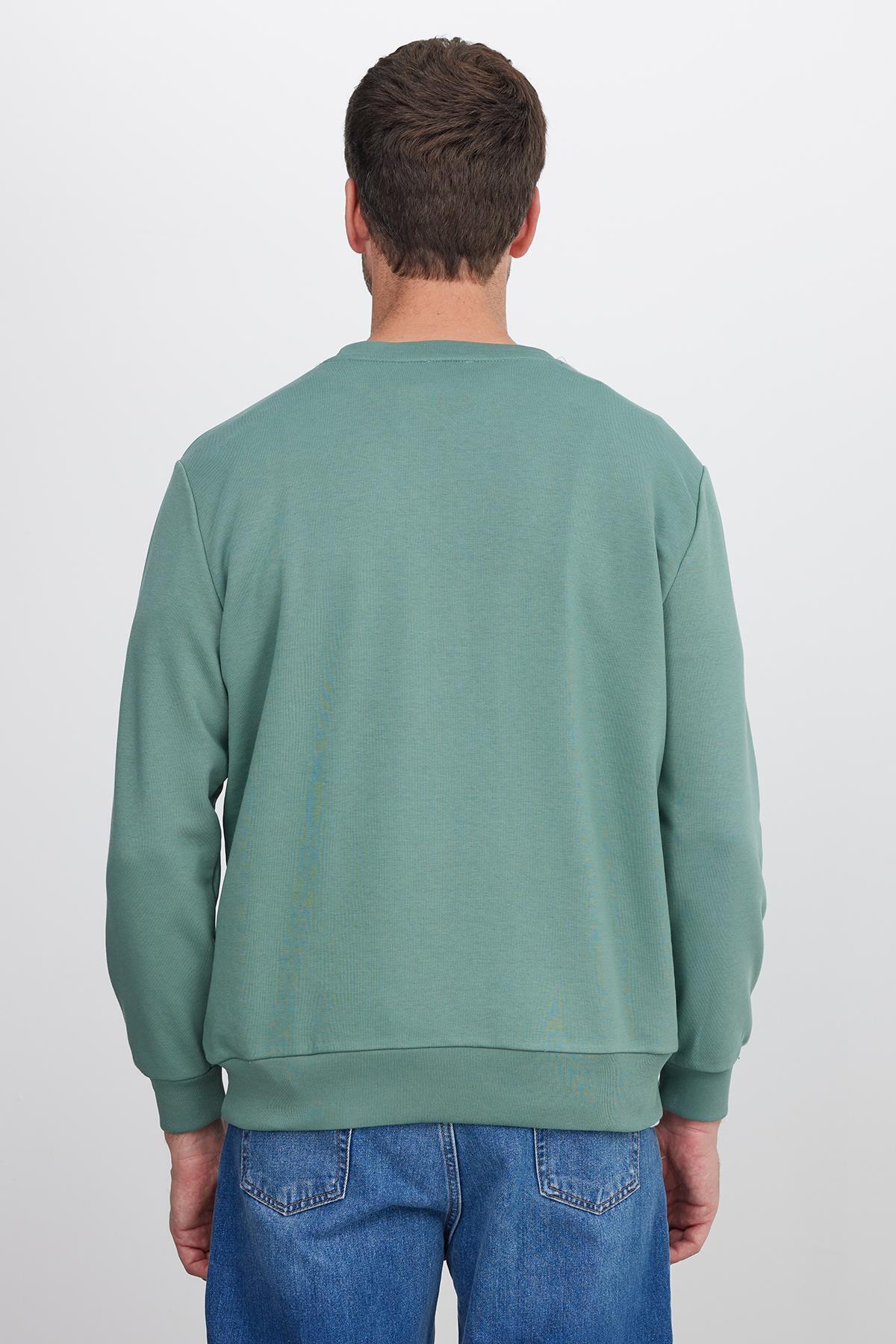 Unisex Relax Fit Rahat Kesim %100 Pamuk 3 İplik Basic Yeşil Bisiklet Yaka Sweatshirt — سبز SW230001-01 — تصویر 7 از 8