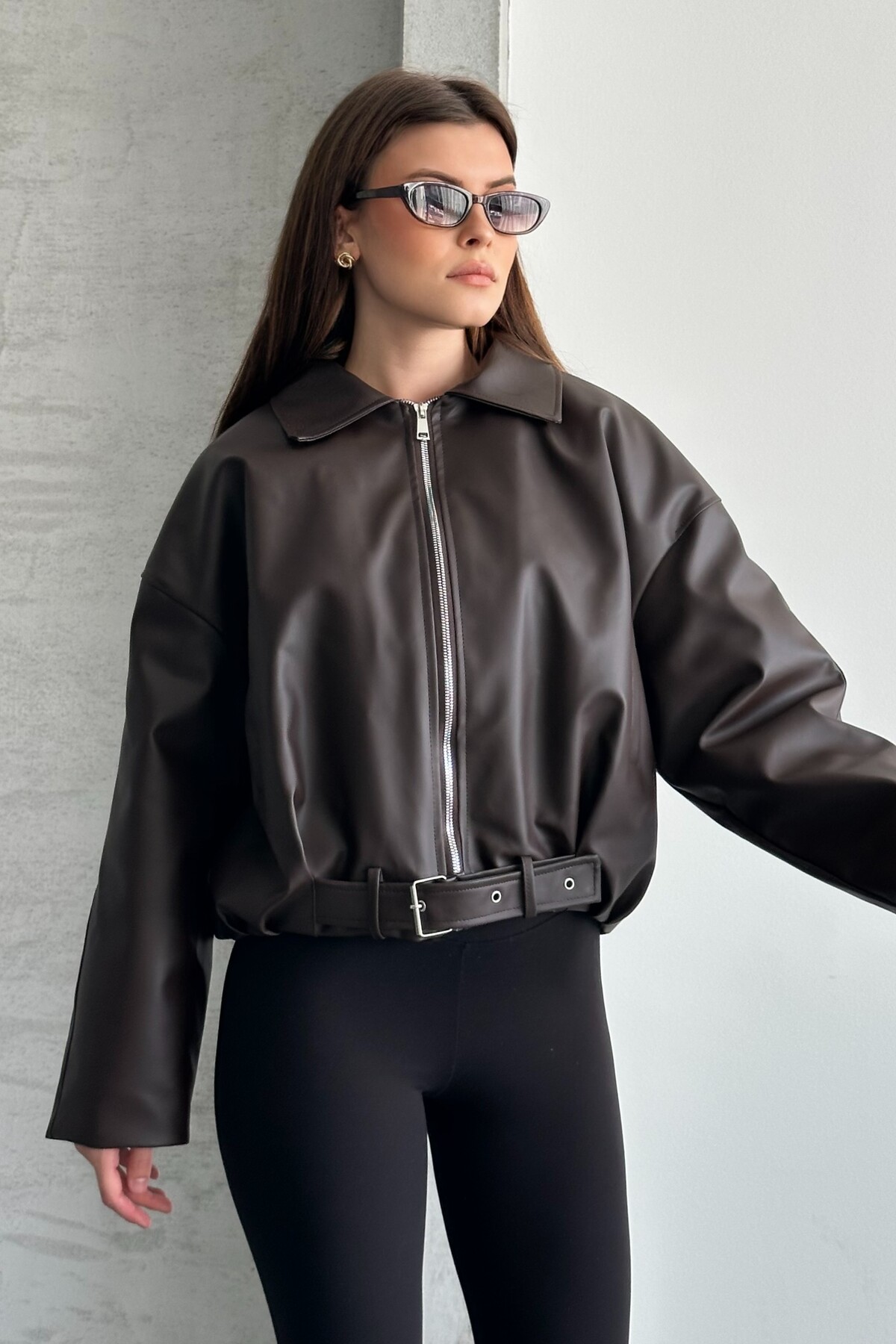 moda armanc  Kadın İçi Kürklü Suni Deri Ceket - Oversize İçi Peluş Astarlı Premium Biker Mont - Görsel 2