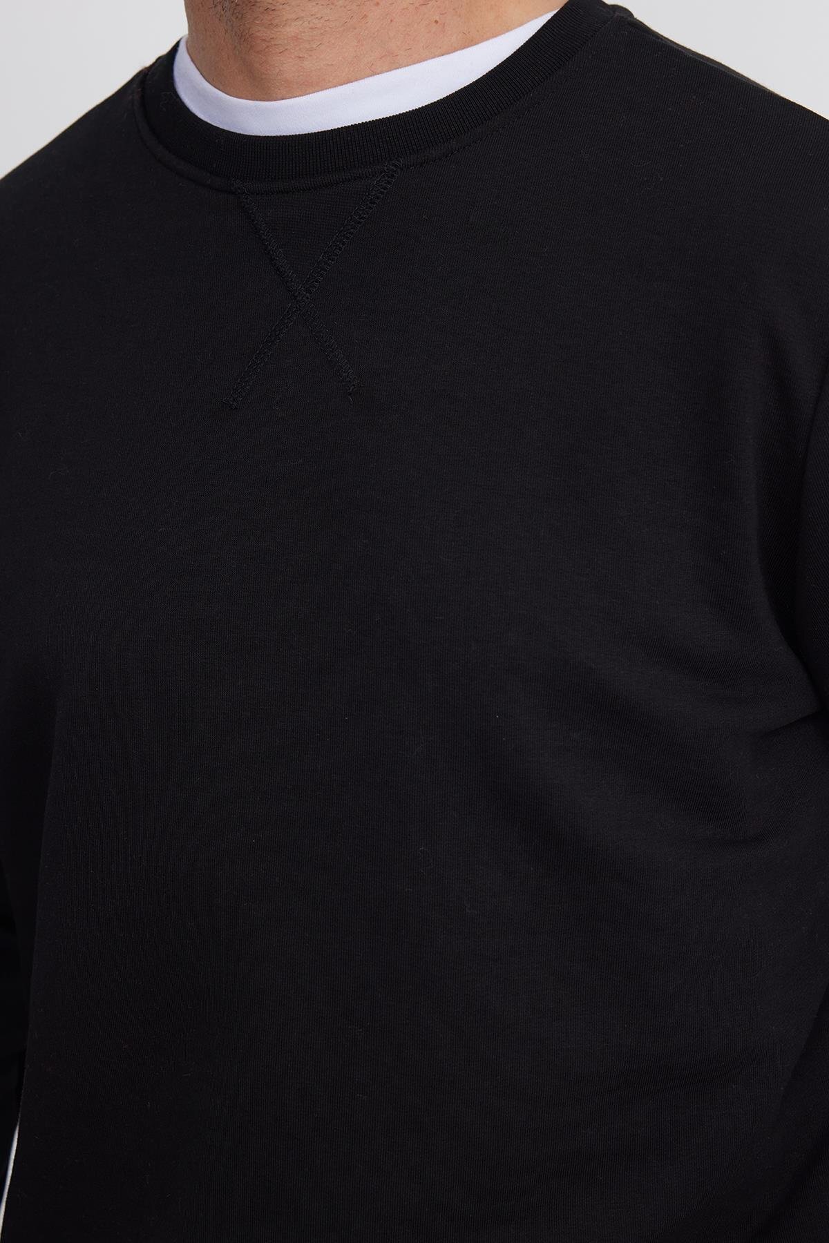 Unisex Relax Fit Rahat Kesim %100 Pamuk 3 İplik Basic Siyah Bisiklet Yaka Sweatshirt 3