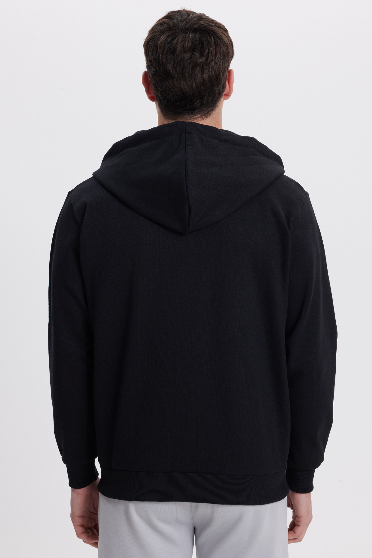 Tudors Unisex Relax Fit Rahat Kesim Pamuklu İçi Polarlı Çift Cepli Tam Fermuarlı Siyah Kapüşonlu Sweatshirt görsel 7