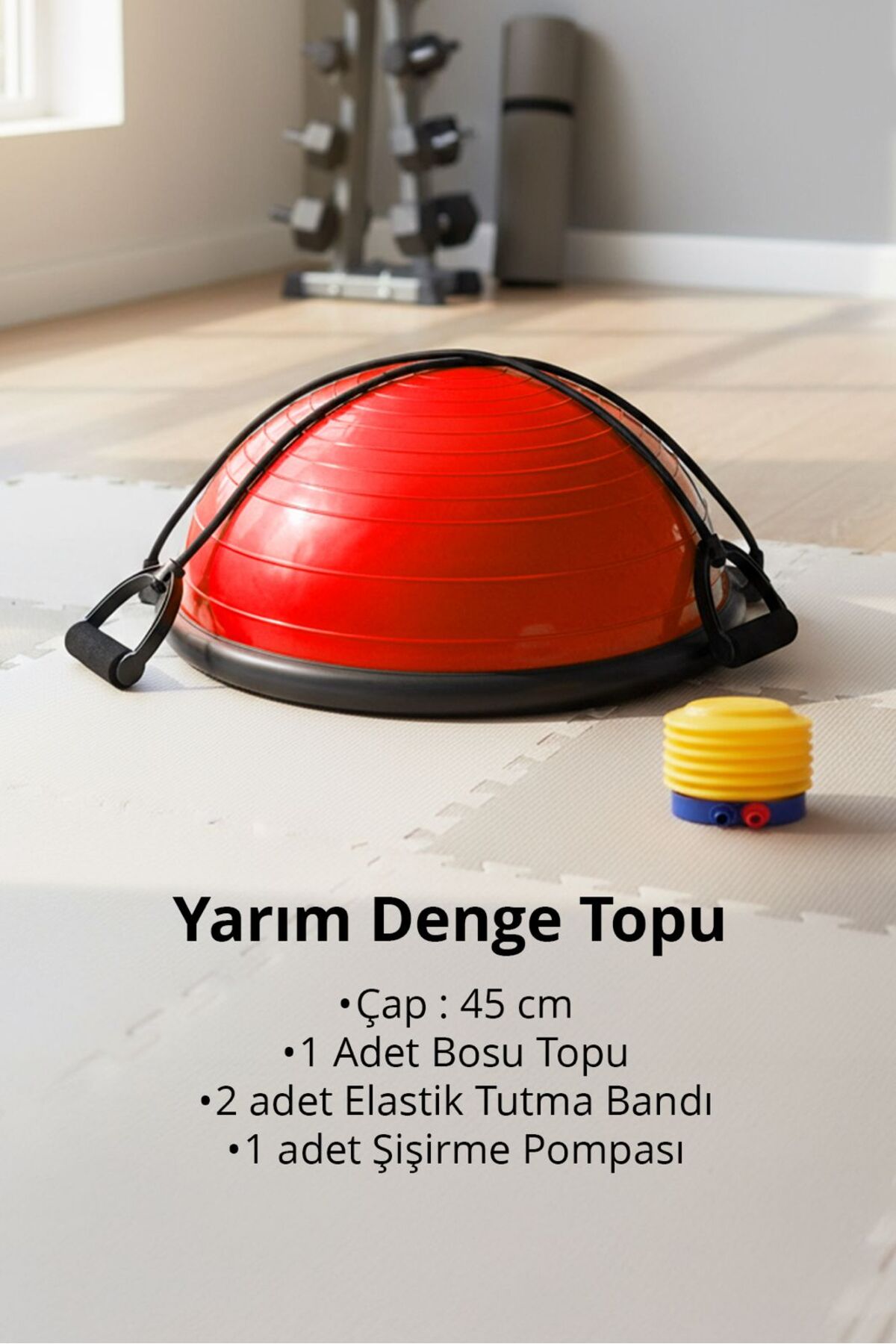 T181‑K Bosu Ball | Balance Trainer | 45 cm | Pilates Tool | Resistance Rubber + Pump Included | Anti-Slip Base