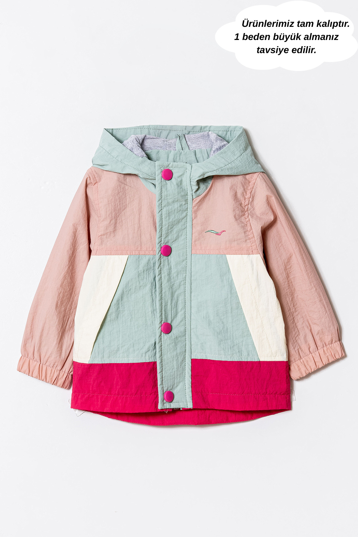 Verscon Kız Çocuk Kapüşonlu Astarlı Çıtçıt ve Fermuar Kapamalı Yağmurluk 1 - 5 Yaş fotoğrafı 2 (önizleme)