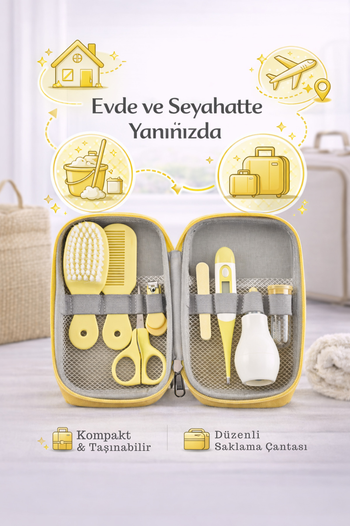 Miningaa 9 Parça Bebek Bakım Seti Anne Çantası İçin Düzenli Güvenli Seyahat Dostu Pembe Bakım Kiti fotoğrafı 5 (önizleme)