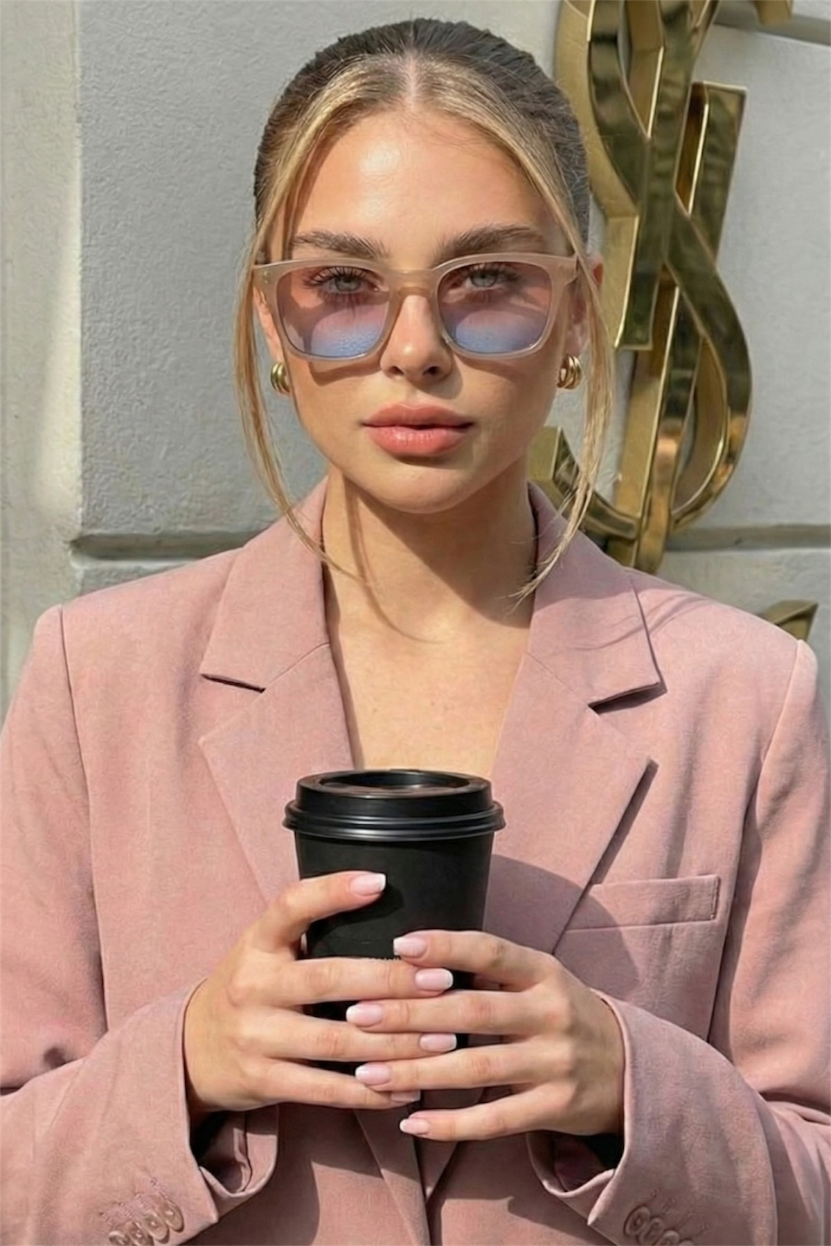 Eyesofia Swan Unisex Lüx Mavi Pembe Cam Nude Güneş Gözlüğü görsel 2