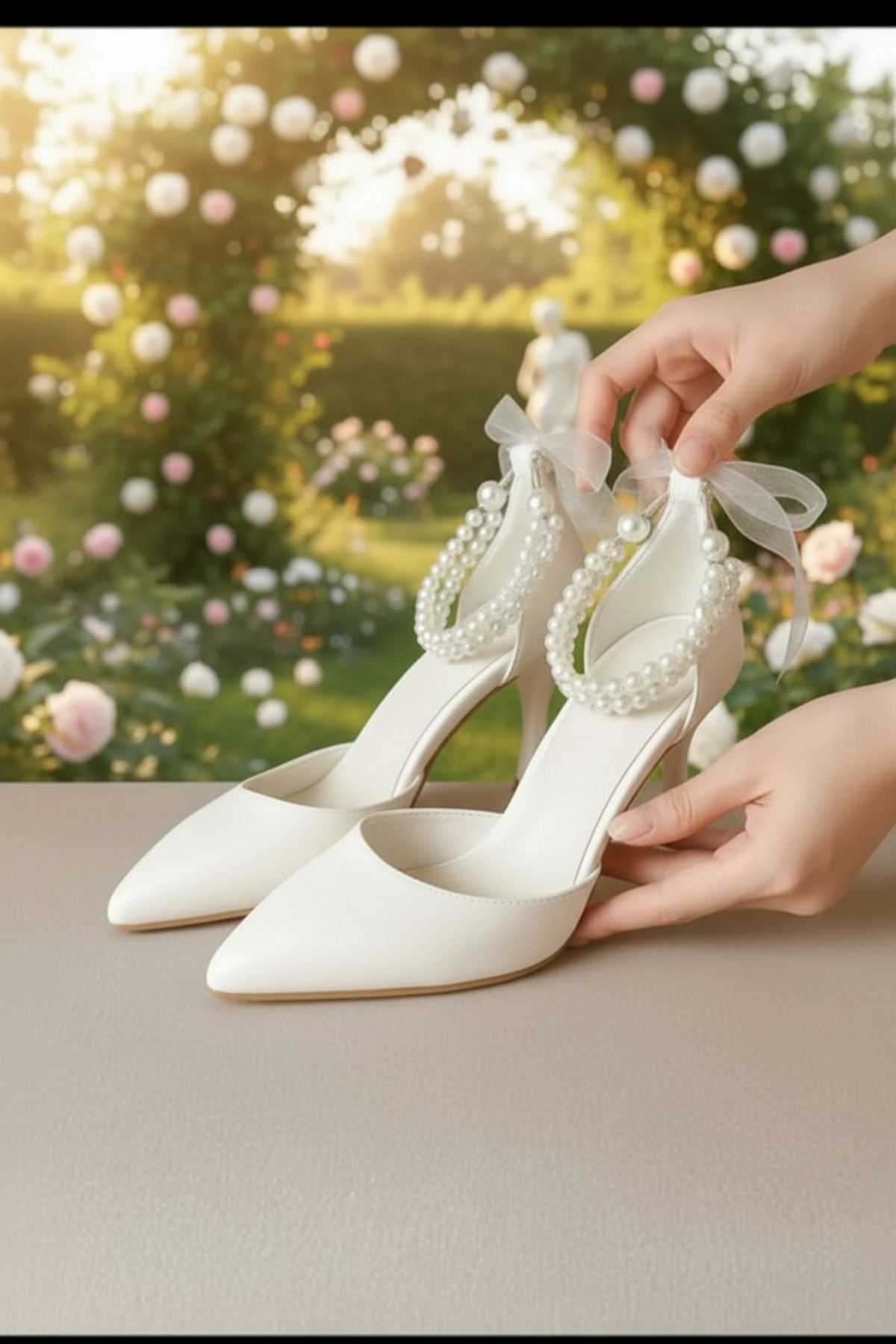ELENAS  Çift İncili Topuklu Ayakkabı İncili ve Baretli Gelin Nikah Abiye Ayakkabı Akşam Parti Ayakkabısı - Görsel 2