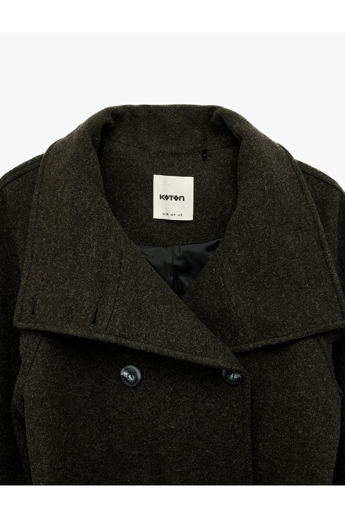 Koton  Uzun Kollu Cepli Kruvaze Dik Yaka Kemerli Uzun Kaşe Kaban - Görsel 5