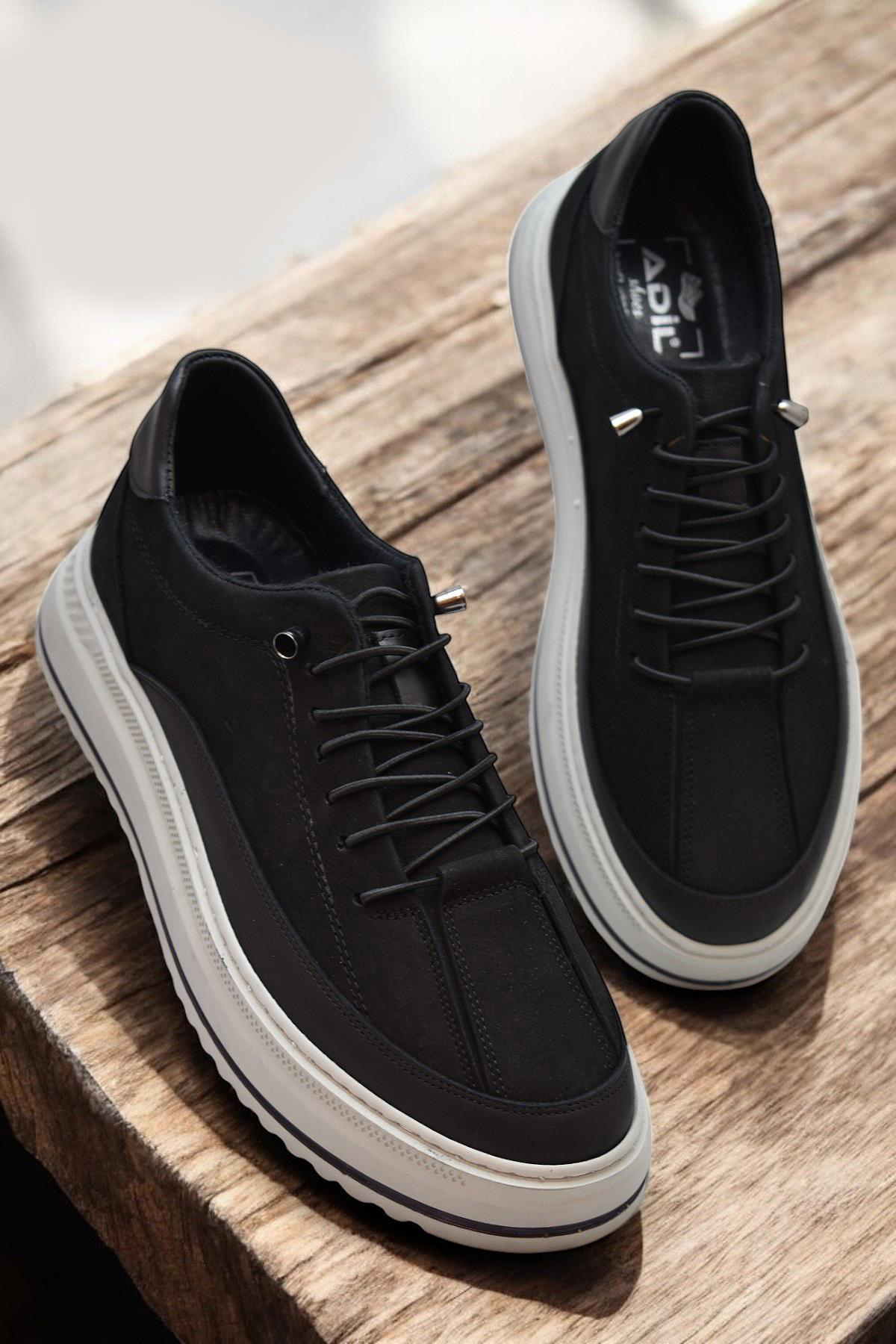 ISPARTALILAR  TAB835 Ortopedik Taban Hakiki Deri Nubuk Siyah Erkek Ayakkabı Günlük Erkek Ayakkabı