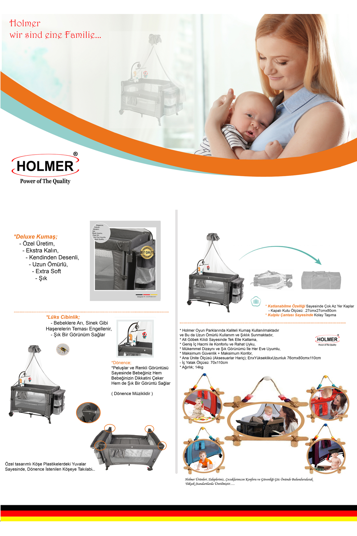 Holmer (YATAK HEDİYELİ) Oyun Parkı/ Anne Yanı/Park Yatak Cibinlikli Dönenceli 70x110cm Koyu Gri fotoğrafı 4 (önizleme)