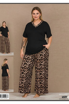 Lady Pijama Kısa Kollu Büyük Beden Viskon Kumaş Pijama Takımı