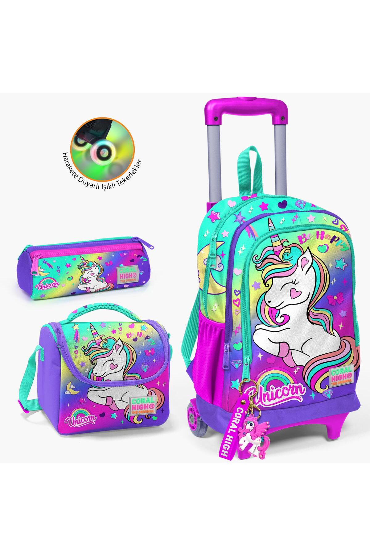 Kids Lavender Sea Green Unicorn Rickshaw 3-Piece School Bag Set SET0123929