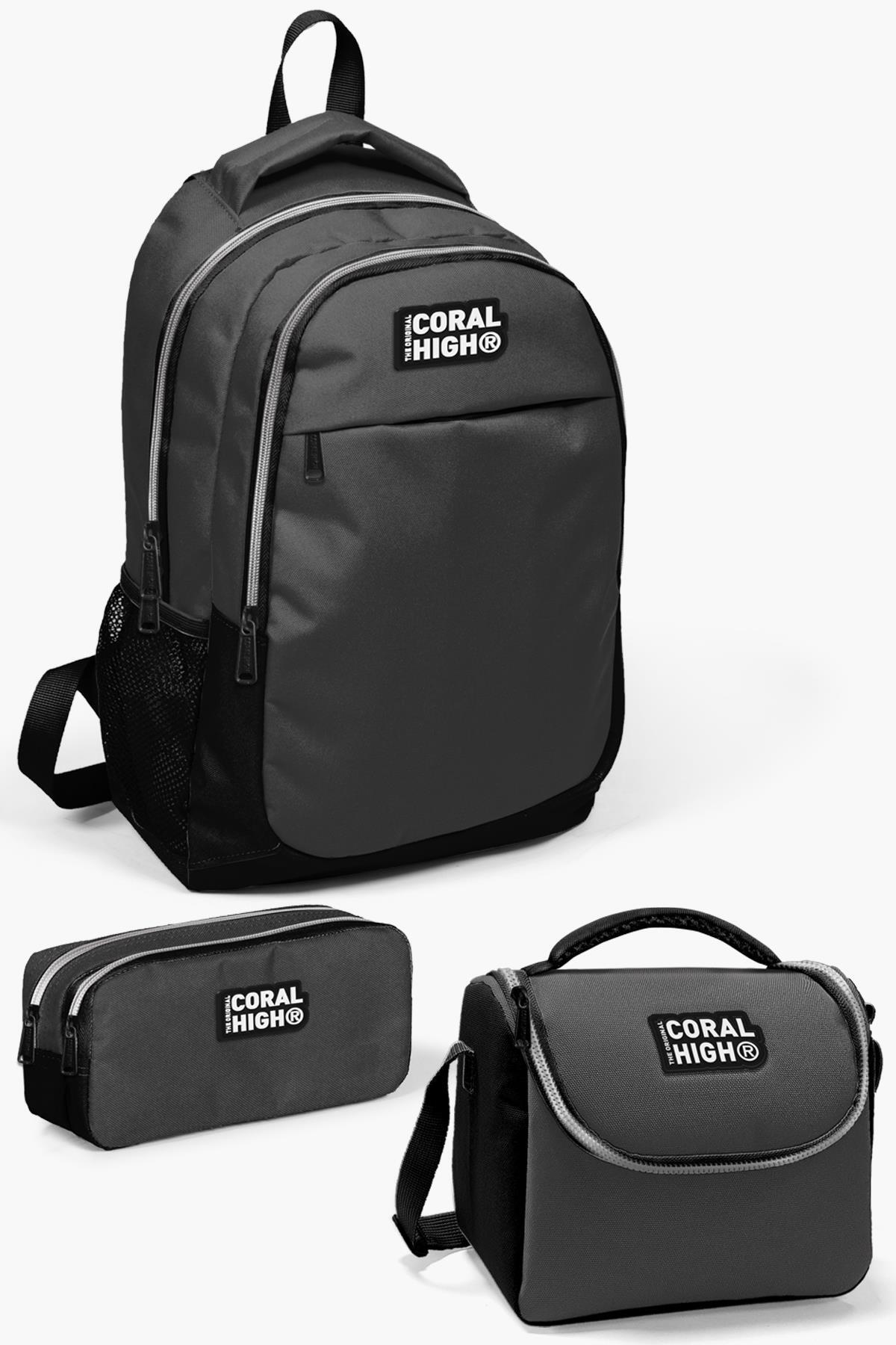 Kids Dark Gray Black 3-Piece School Bag Set SET0114393